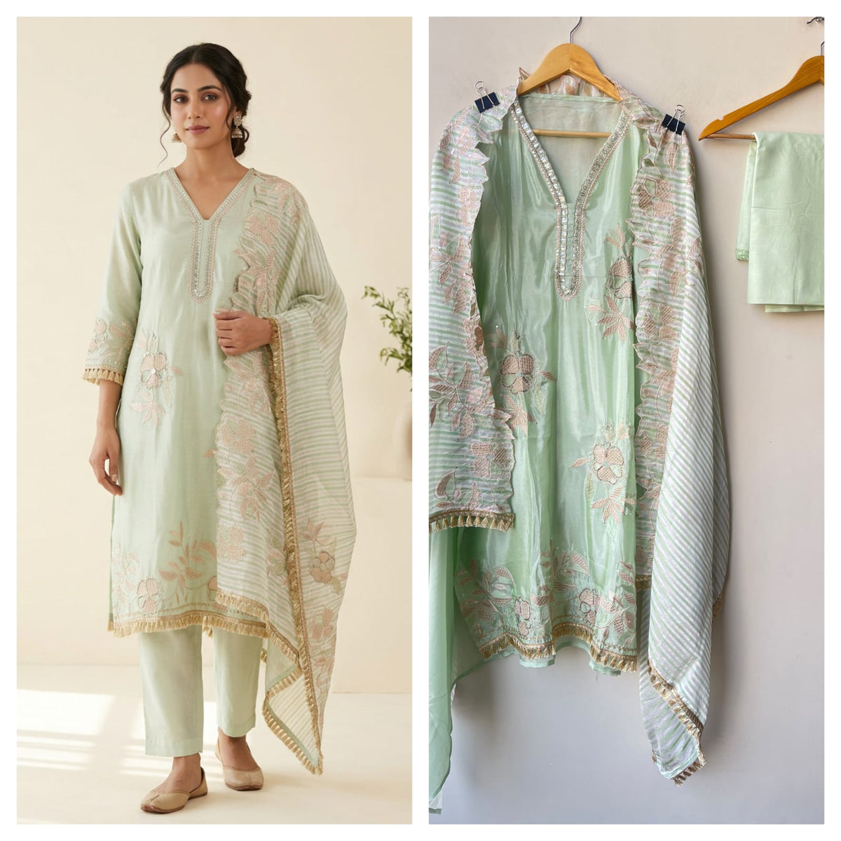 Satin Crepe Resham & Zari Embroidered Unstitched Suit Set with Dupatta