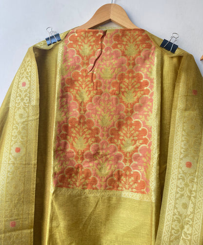 Banarasi Cotton Silk Woven Woven Embroidered Unstitched Suit Set with Dupatta