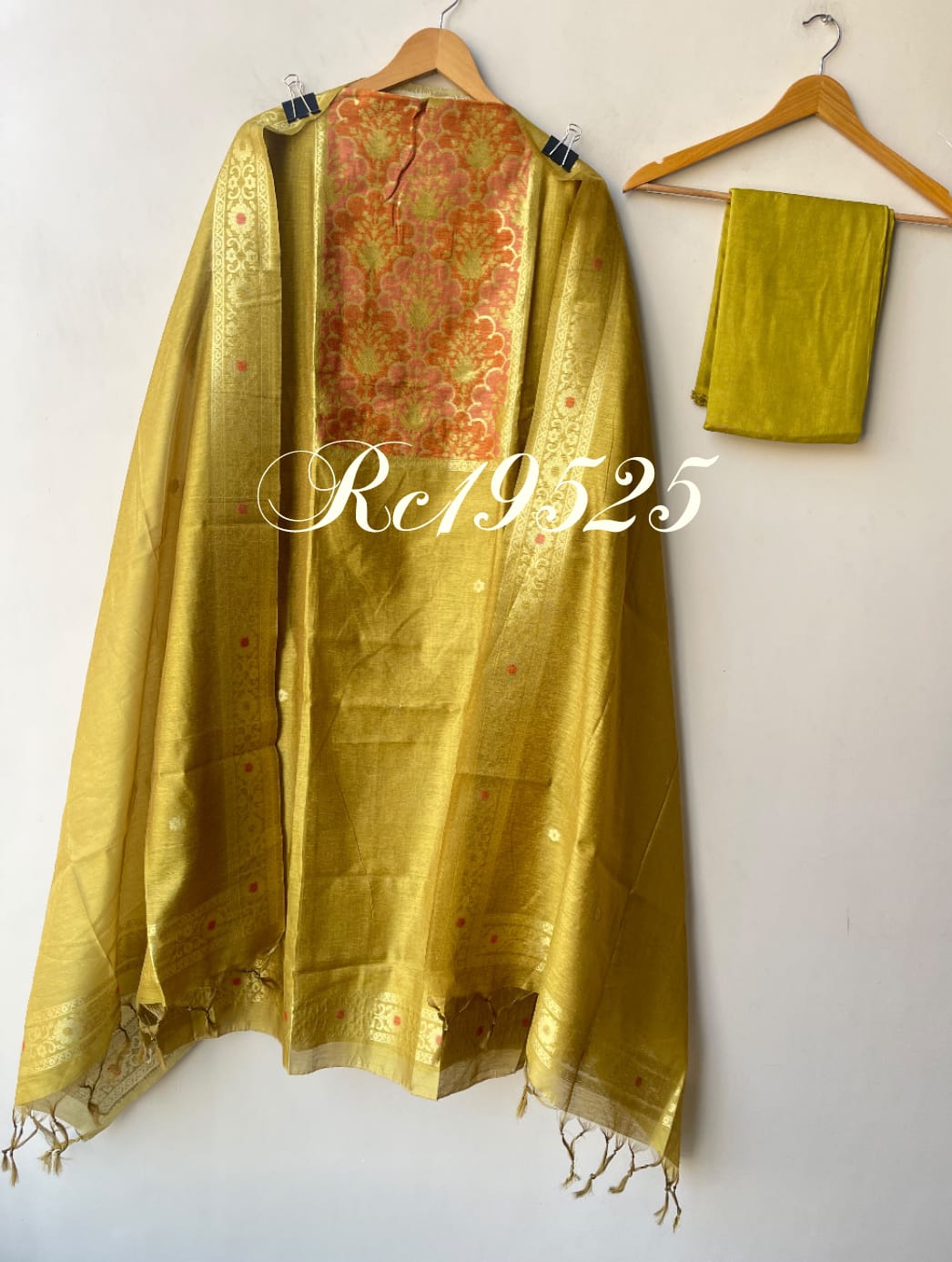 Banarasi Cotton Silk Woven Woven Embroidered Unstitched Suit Set with Dupatta