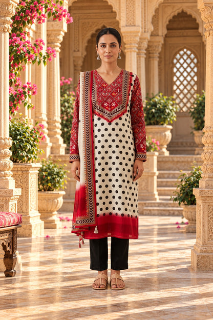 Festive Pure Silk Printed Resham & Zari Embroidered Unstitched Suit Set with Dupatta