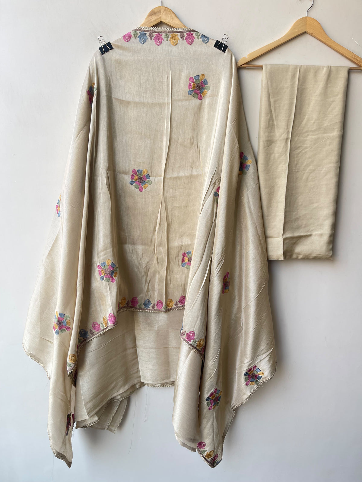 Festive Shimmer Silk Resham Embroidered Unstitched Suit Set with Dupatta