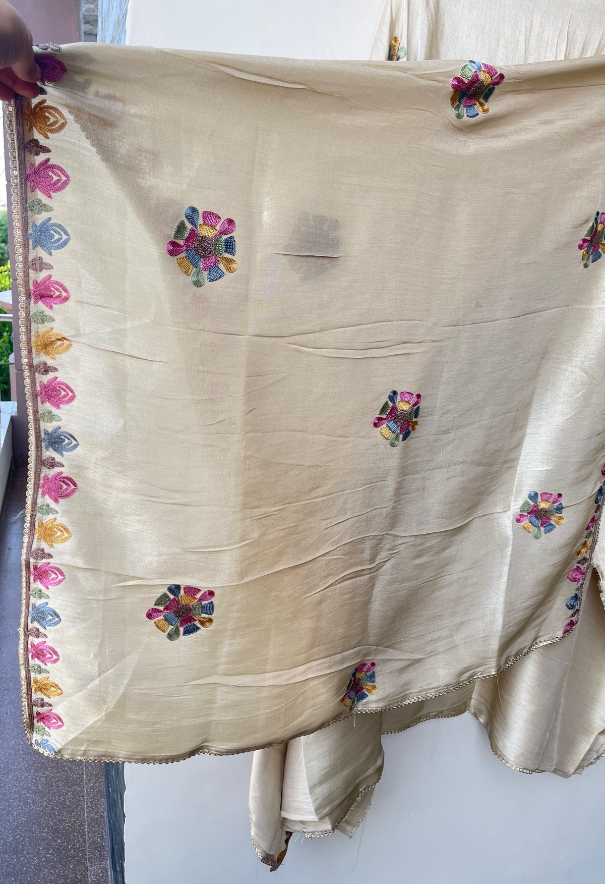Festive Shimmer Silk Resham Embroidered Unstitched Suit Set with Dupatta