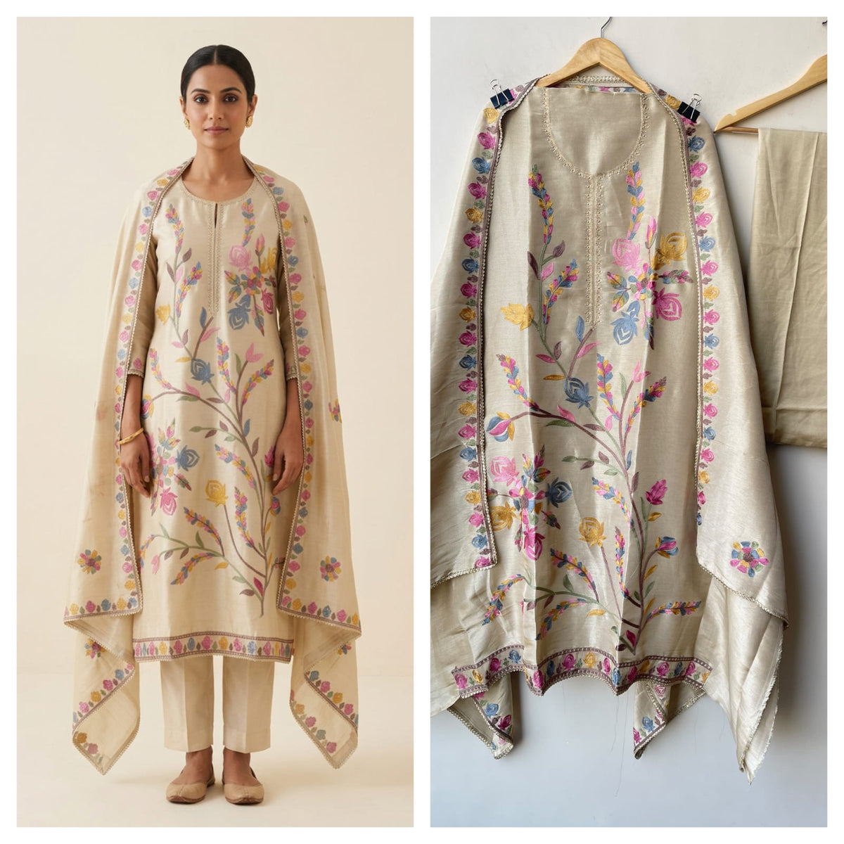 Festive Shimmer Silk Resham Embroidered Unstitched Suit Set with Dupatta