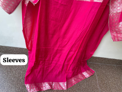 Karwachauth Special Banarasi Mul Chanderi Woven Dabka & Woven Embroidered Unstitched Suit Set with Dupatta