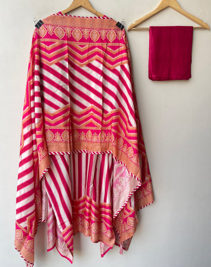 Pure Silk Printed Pita Work & Pearl Embroidered Unstitched Suit Set with Dupatta