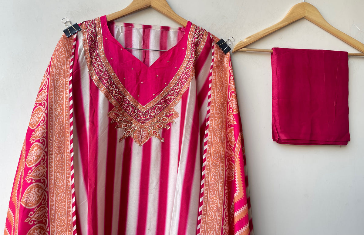 Pure Silk Printed Pita Work & Pearl Embroidered Unstitched Suit Set with Dupatta