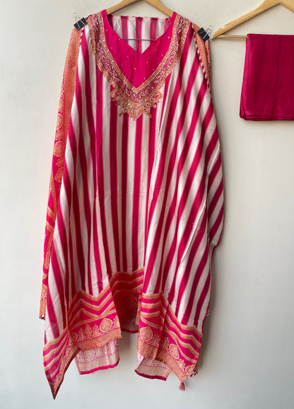 Pure Silk Printed Pita Work & Pearl Embroidered Unstitched Suit Set with Dupatta