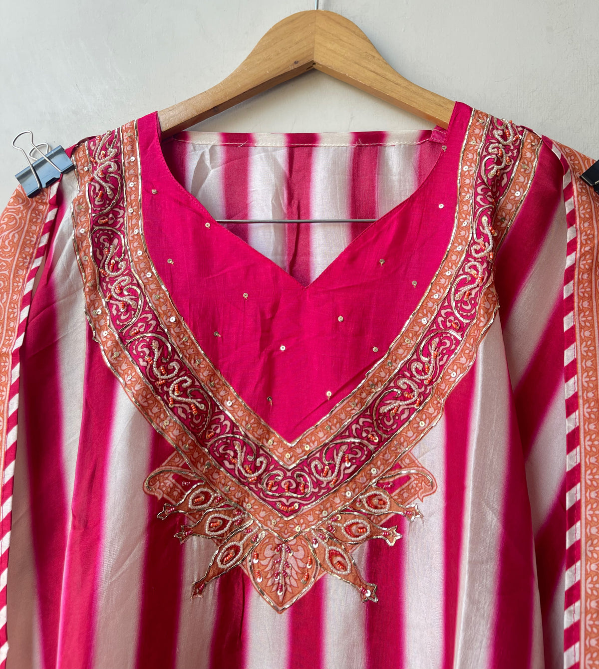 Pure Silk Printed Pita Work & Pearl Embroidered Unstitched Suit Set with Dupatta