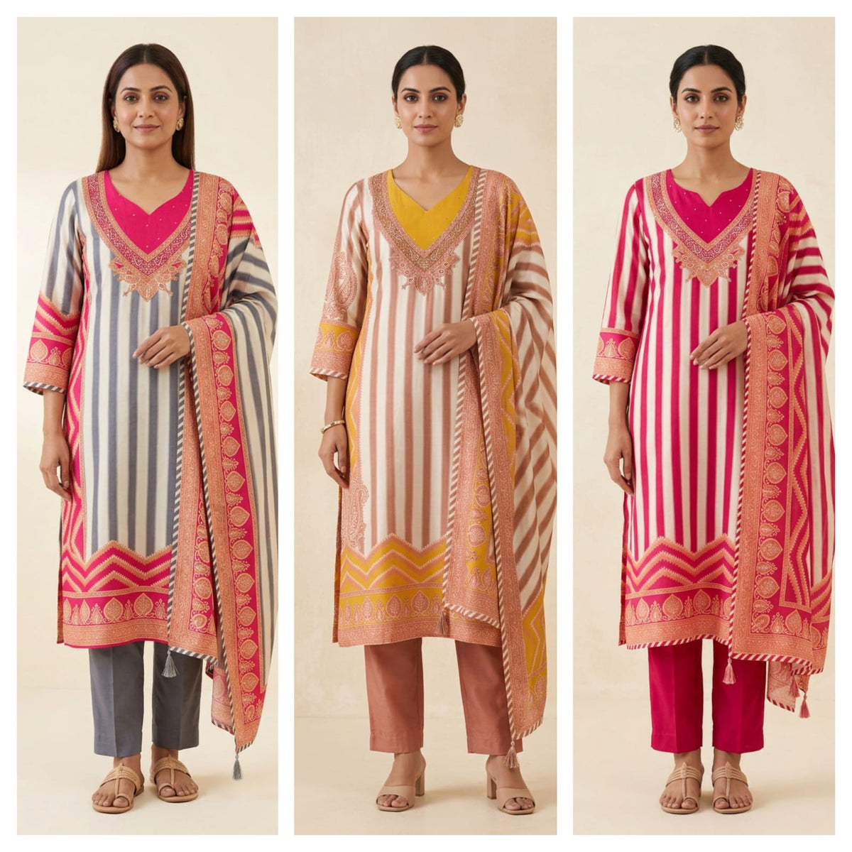 Pure Silk Printed Pita Work & Pearl Embroidered Unstitched Suit Set with Dupatta