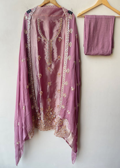 Festive Pure Shimmer Organza Tweed Resham Embroidered Unstitched Suit Set with Dupatta