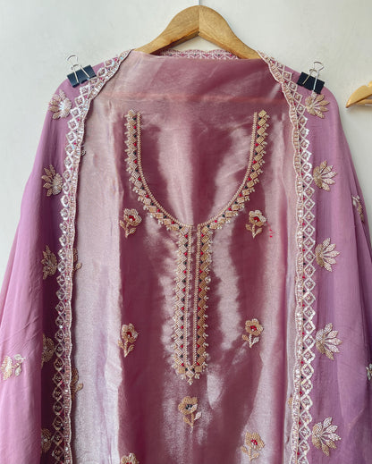 Festive Pure Shimmer Organza Tweed Resham Embroidered Unstitched Suit Set with Dupatta