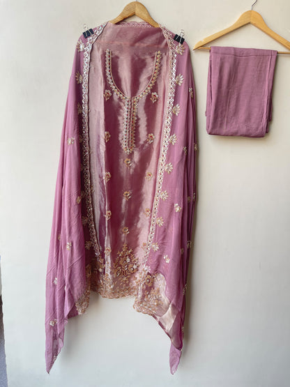 Festive Pure Shimmer Organza Tweed Resham Embroidered Unstitched Suit Set with Dupatta