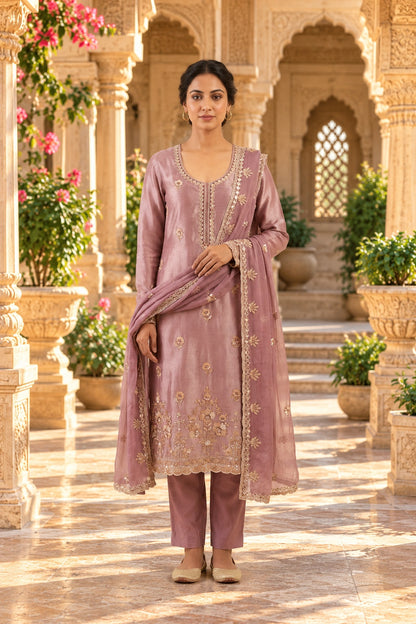 Festive Pure Shimmer Organza Tweed Resham Embroidered Unstitched Suit Set with Dupatta
