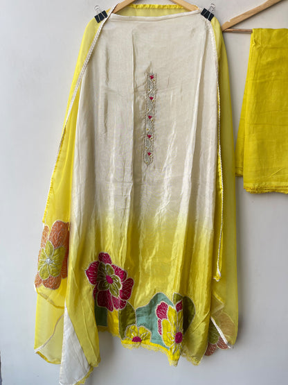Shimmer Organza Tuile Shaded Resham & Zari Embroidered Unstitched Suit Set with Dupatta