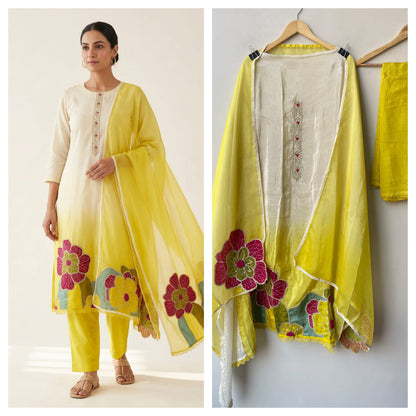 Shimmer Organza Tuile Shaded Resham & Zari Embroidered Unstitched Suit Set with Dupatta