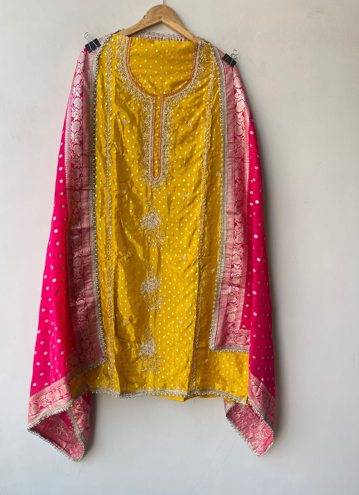Festive Banarasi Pure Satin Crepe Woven Resham Embroidered Unstitched Suit Set with Dupatta
