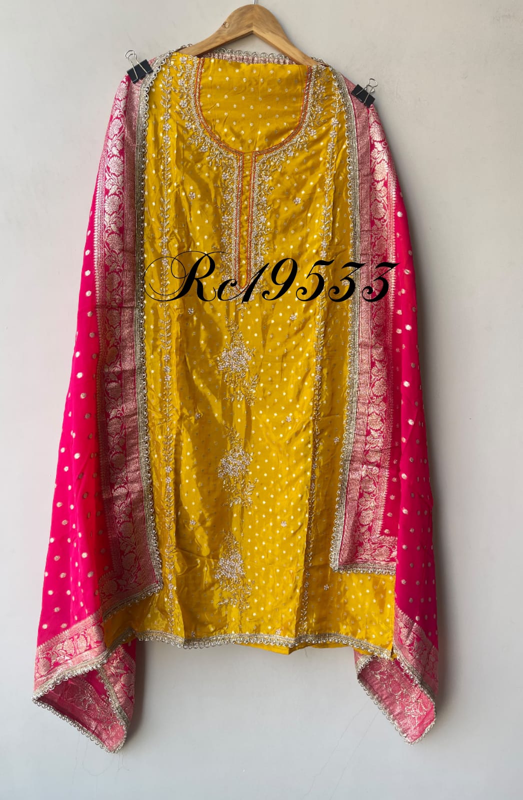 Festive Banarasi Pure Satin Crepe Woven Resham Embroidered Unstitched Suit Set with Dupatta