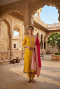 Festive Banarasi Pure Satin Crepe Woven Resham Embroidered Unstitched Suit Set with Dupatta