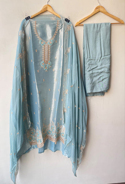 Festive Pure Giraffe Shimmer Silk Resham & Sequence Embroidered Unstitched Suit Set with Dupatta