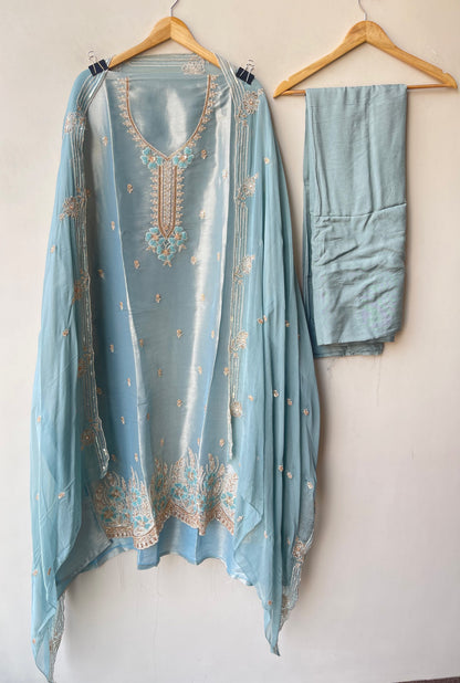 Festive Pure Giraffe Shimmer Silk Resham & Sequence Embroidered Unstitched Suit Set with Dupatta