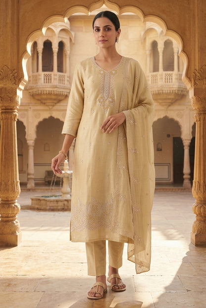 Festive Pure Giraffe Shimmer Silk Resham & Sequence Embroidered Unstitched Suit Set with Dupatta