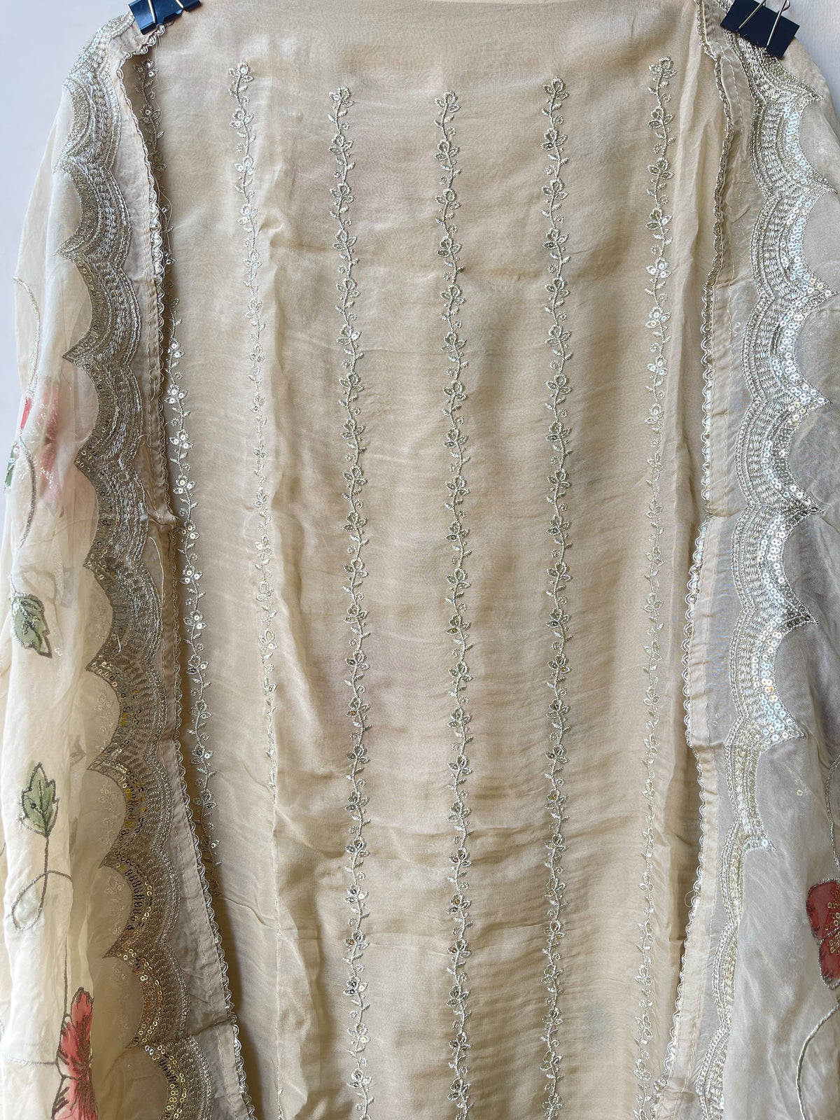 Organza Zari Embroidered Unstitched Suit Set with Applique Work Dupatta