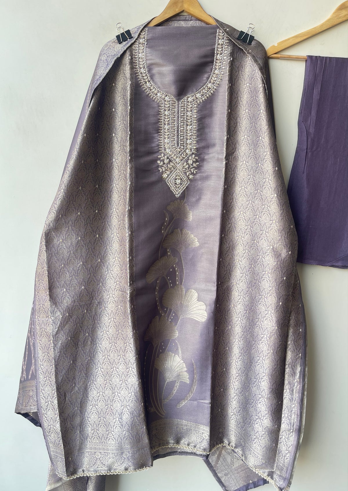 Festive Banarsi Self Giraffe Shimmer Silk Resham & Zari Embroidered Unstitched Suit Set with Dupatta