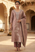 Festive Banarsi Self Giraffe Shimmer Silk Resham & Zari Embroidered Unstitched Suit Set with Dupatta