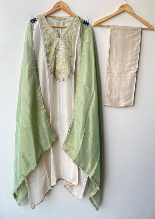 Festive Pure Shimmer Silk Zari Dabka & Sequence Embroidered Unstitched Suit Set with Dupatta