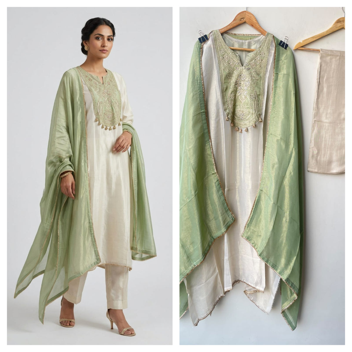 Festive Pure Shimmer Silk Zari Dabka & Sequence Embroidered Unstitched Suit Set with Dupatta