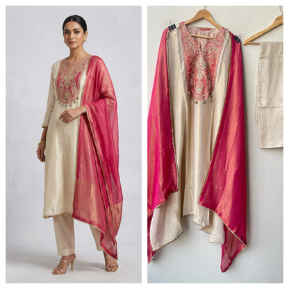 Festive Pure Shimmer Silk Zari Dabka & Sequence Embroidered Unstitched Suit Set with Dupatta