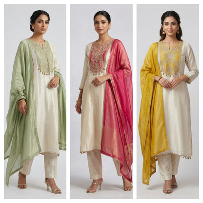 Festive Pure Shimmer Silk Zari Dabka & Sequence Embroidered Unstitched Suit Set with Dupatta