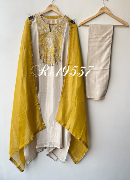 Festive Pure Shimmer Silk Zari Dabka & Sequence Embroidered Unstitched Suit Set with Dupatta