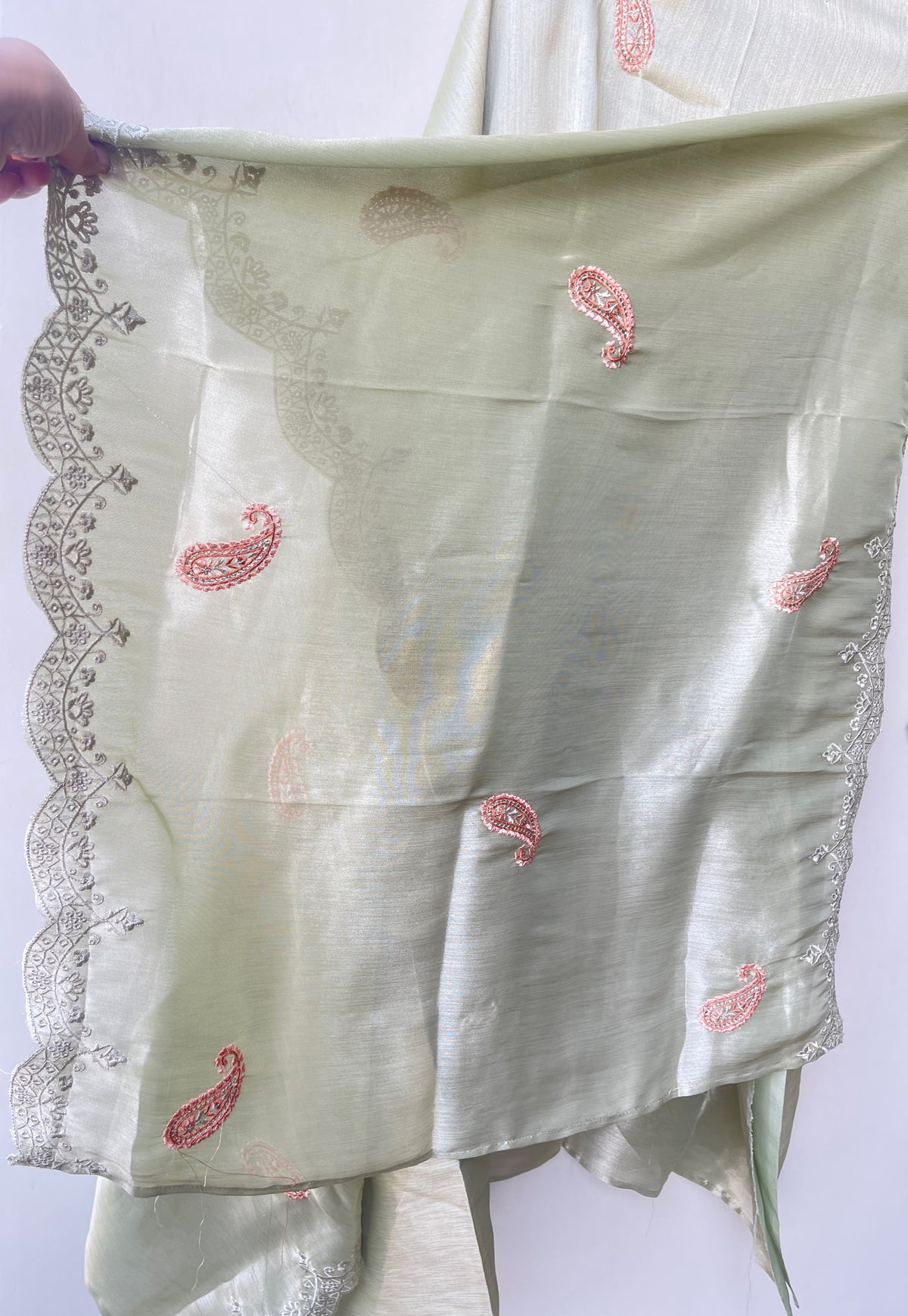 Festive Pure Shimmer Giraffe Silk Resham & Sequence Embroidered Unstitched Suit Set with Dupatta