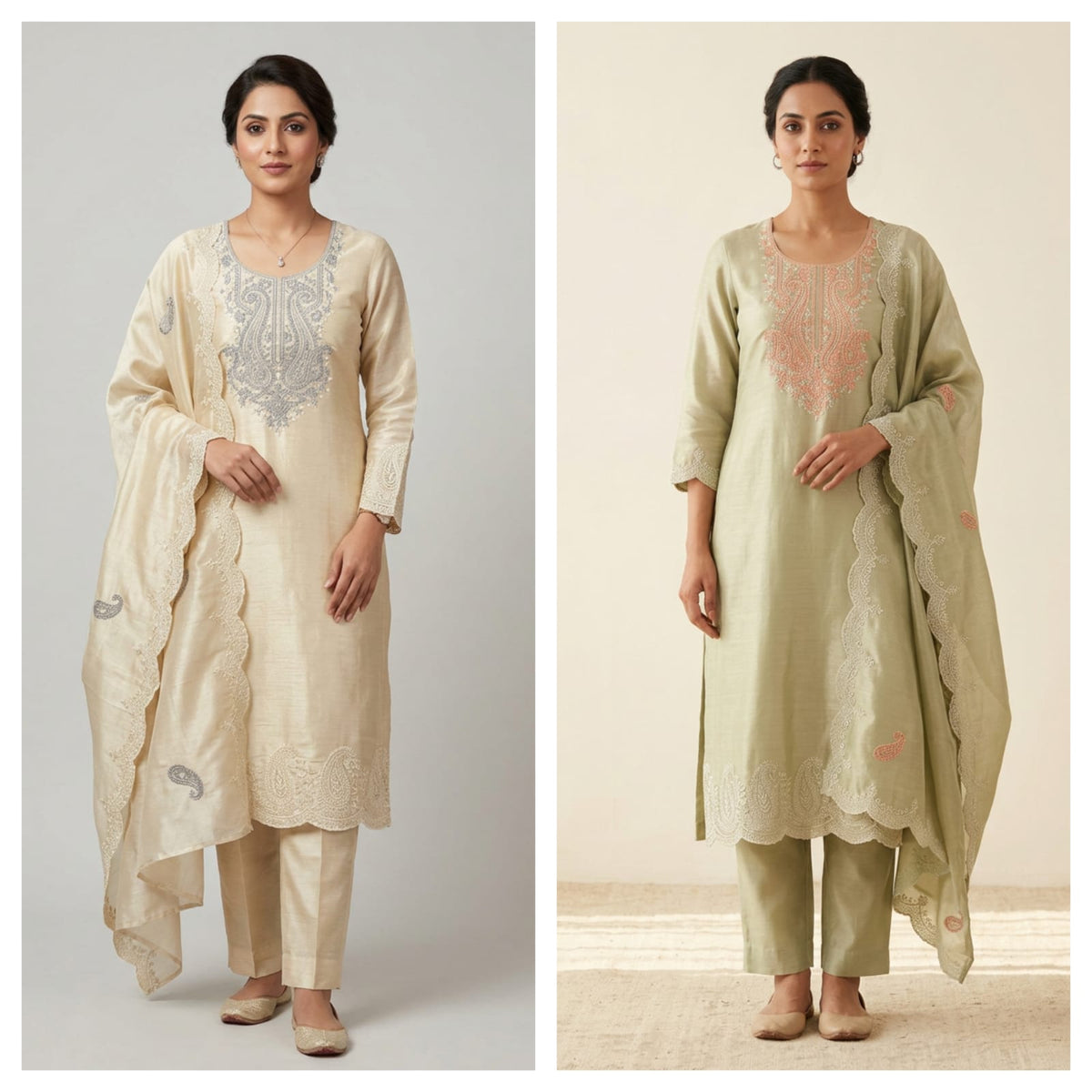 Festive Pure Shimmer Giraffe Silk Resham & Sequence Embroidered Unstitched Suit Set with Dupatta
