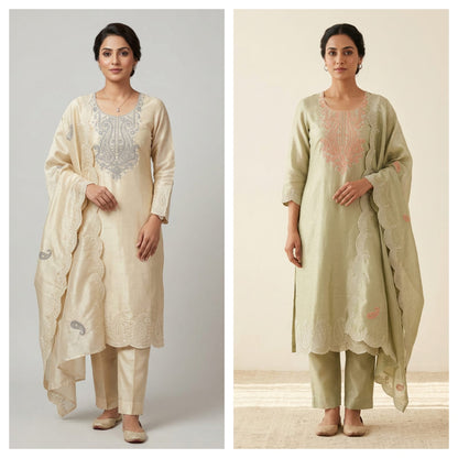 Festive Pure Shimmer Giraffe Silk Resham & Sequence Embroidered Unstitched Suit Set with Dupatta