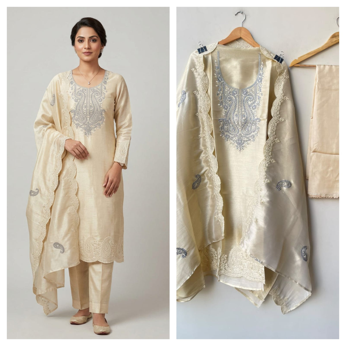 Festive Pure Shimmer Giraffe Silk Resham & Sequence Embroidered Unstitched Suit Set with Dupatta
