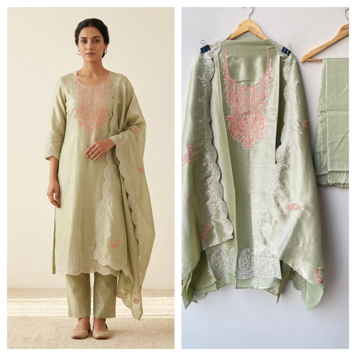 Festive Pure Shimmer Giraffe Silk Resham & Sequence Embroidered Unstitched Suit Set with Dupatta