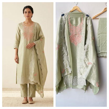 Festive Pure Shimmer Giraffe Silk Resham & Sequence Embroidered Unstitched Suit Set with Dupatta