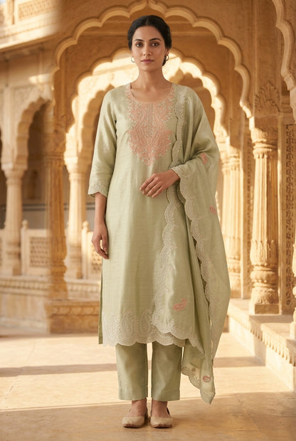 Festive Pure Shimmer Giraffe Silk Resham & Sequence Embroidered Unstitched Suit Set with Dupatta