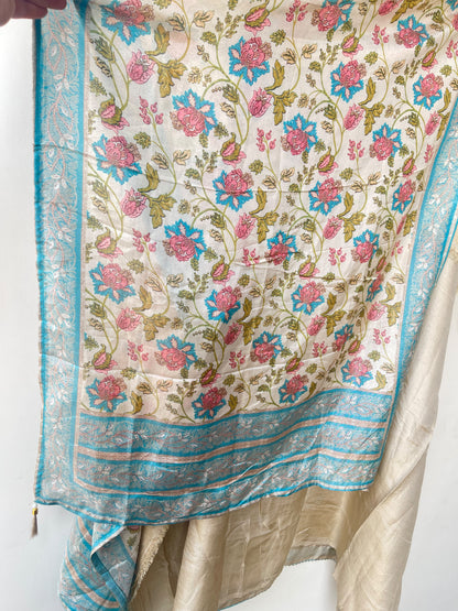 Festive Shimmer Silk Mirror Work & Zari Embroidered Unstitched Suit Set with Dupatta