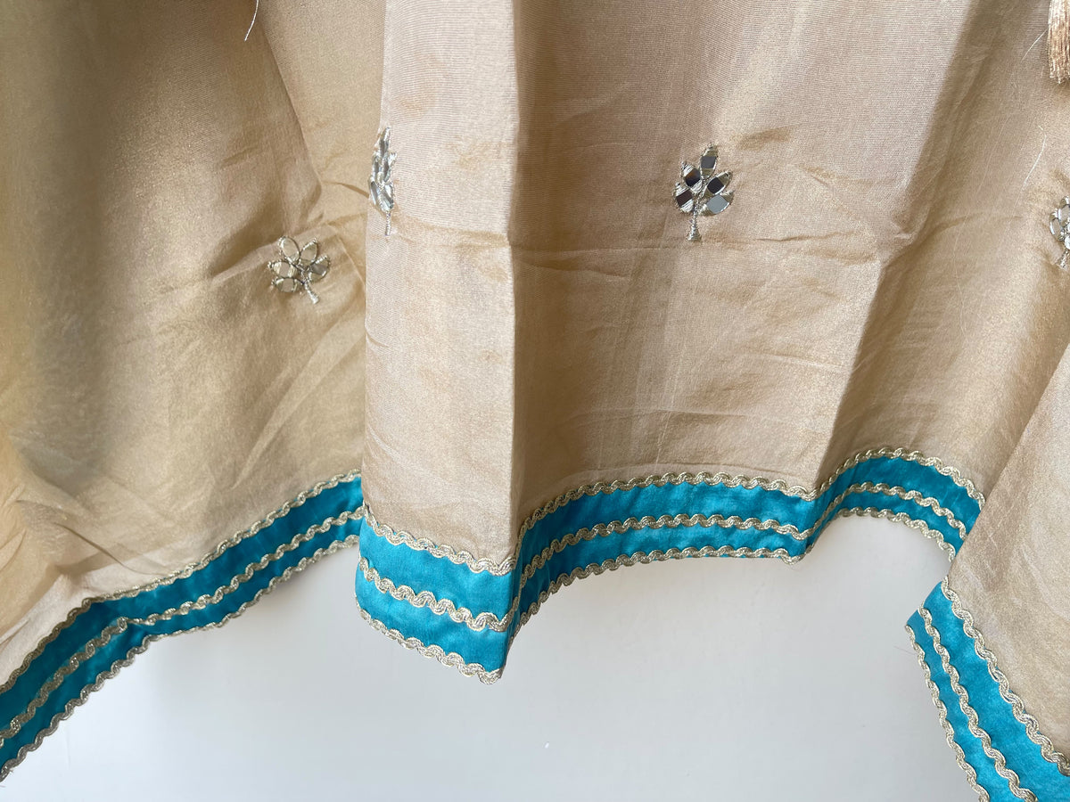 Festive Shimmer Silk Mirror Work & Zari Embroidered Unstitched Suit Set with Dupatta