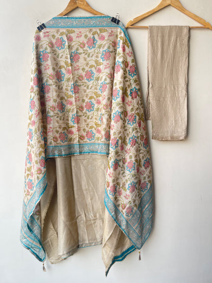 Festive Shimmer Silk Mirror Work & Zari Embroidered Unstitched Suit Set with Dupatta