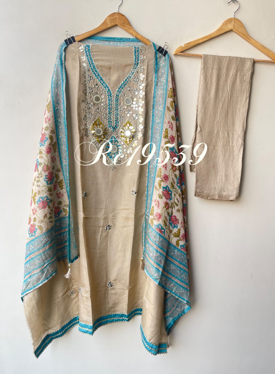 Festive Shimmer Silk Mirror Work & Zari Embroidered Unstitched Suit Set with Dupatta