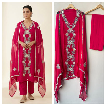 Organza Tuile Resham Dori & Printed Patchwork Embroidered Unstitched Suit Set with Dupatta
