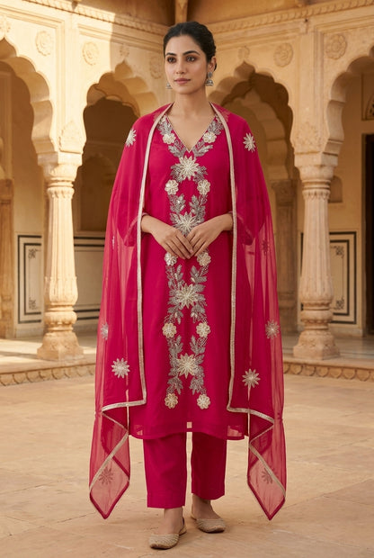 Organza Tuile Resham Dori & Printed Patchwork Embroidered Unstitched Suit Set with Dupatta