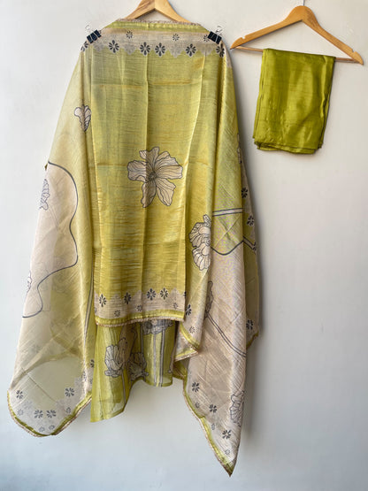 Pure Shimmer Crushed Tissue Mirror Work & Pearl Embroidered Unstitched Suit Set with Dupatta