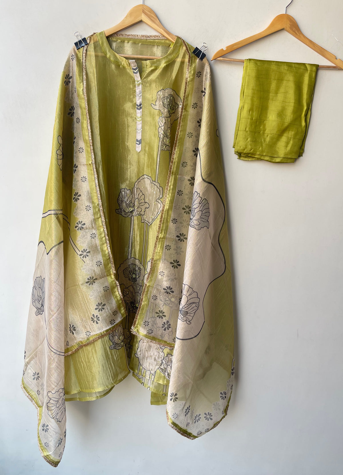Pure Shimmer Crushed Tissue Mirror Work & Pearl Embroidered Unstitched Suit Set with Dupatta