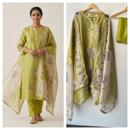Pure Shimmer Crushed Tissue Mirror Work & Pearl Embroidered Unstitched Suit Set with Dupatta