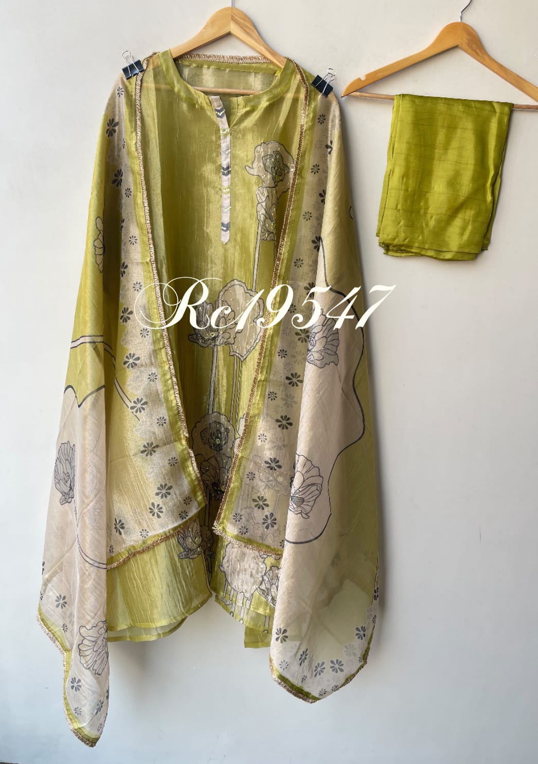 Pure Shimmer Crushed Tissue Mirror Work & Pearl Embroidered Unstitched Suit Set with Dupatta